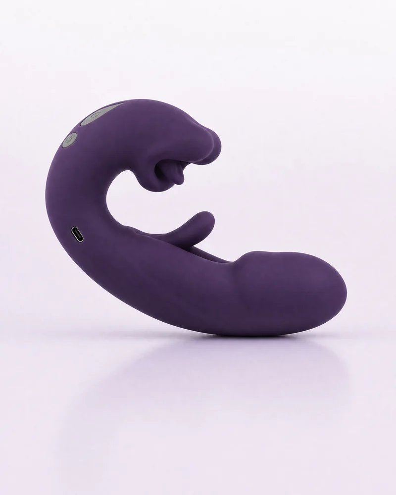 Red Lip vibrator i lila sedd från andra sidan