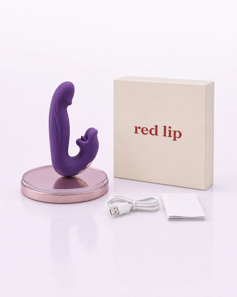 Red Lip Pro med förpackning, USB-laddkabel och bruksanvisning